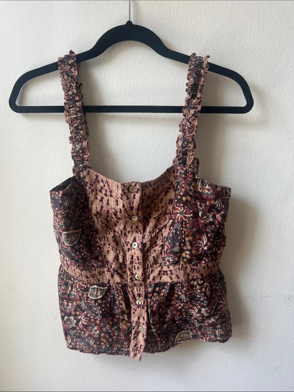 Boho Floral Button-Front Camisole in Brown
